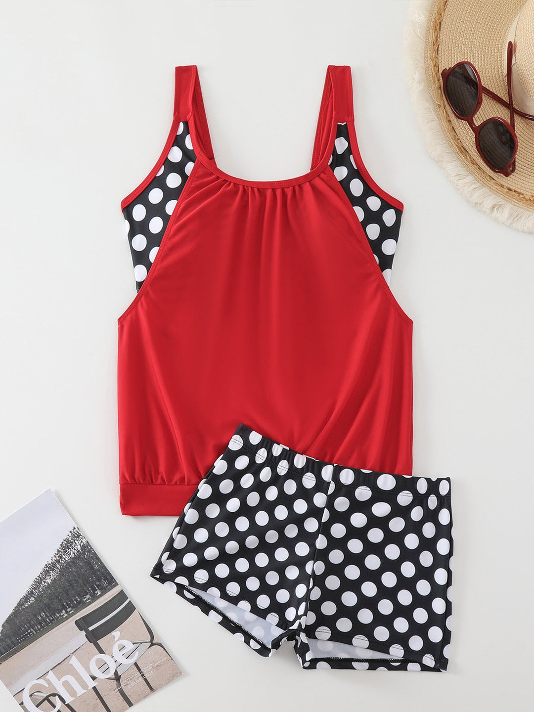 The Serenity Dot Tankini Set – Flattering Coverage & Matching Shorts